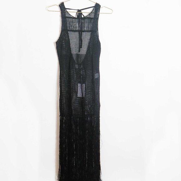 Lovers + Friends Other - Lovers + Friends Black Fringe Coverup Dress M